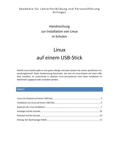 Linux auf einem USB-Stick - Akademie für Lehrerfortbildung und ...