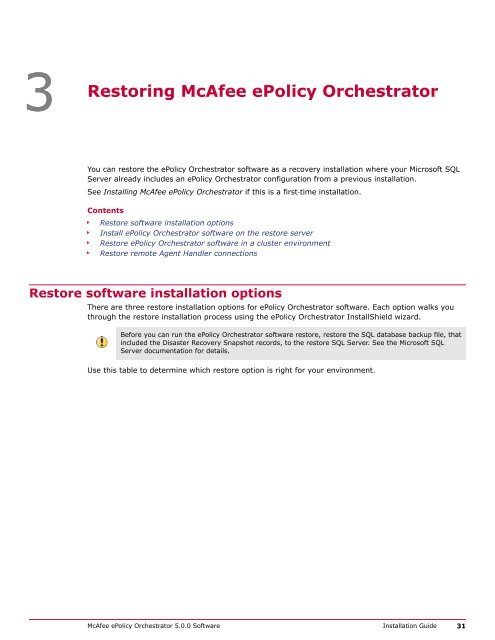 ePolicy Orchestrator 5.0 Installation Guide - McAfee