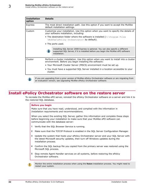 ePolicy Orchestrator 5.0 Installation Guide - McAfee