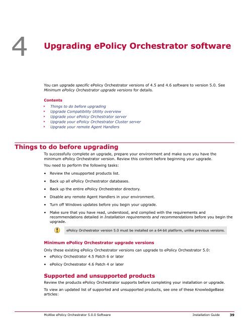 ePolicy Orchestrator 5.0 Installation Guide - McAfee