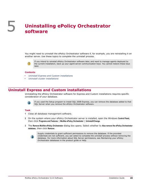 ePolicy Orchestrator 5.0 Installation Guide - McAfee