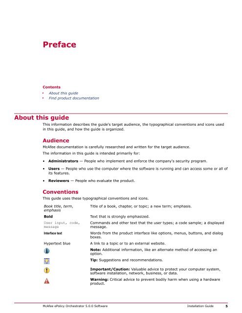 ePolicy Orchestrator 5.0 Installation Guide - McAfee
