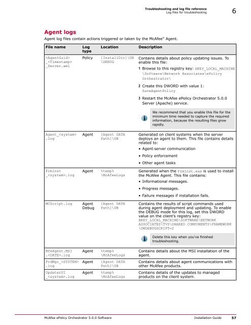 ePolicy Orchestrator 5.0 Installation Guide - McAfee