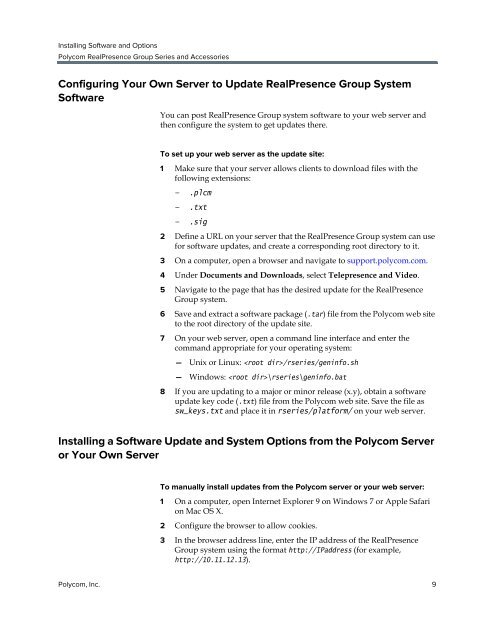 Installing Software and Options for the Polycom ... - Support