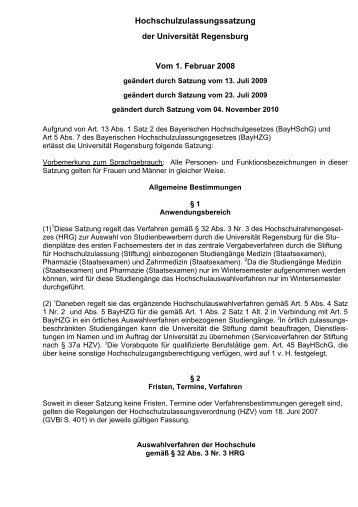 Hochschulzulassungssatzung der Universität Regensburg Vom 1 ...
