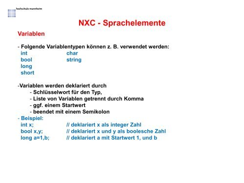 Programmierung des Lego NXT in C (NXC) - FakultÃ¤t fÃ¼r Informatik ...