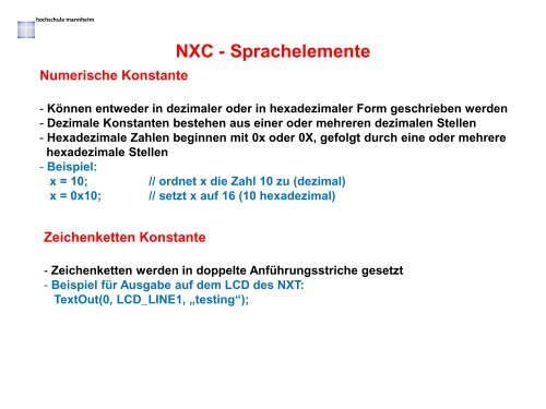 Programmierung des Lego NXT in C (NXC) - FakultÃ¤t fÃ¼r Informatik ...