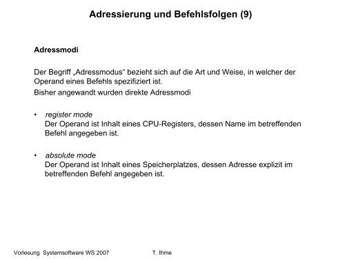 Adressierung und Befehlsfolgen