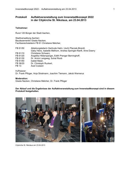 Protokoll Zwischenpräsentation Oktober 2013 - Stadt Aachen