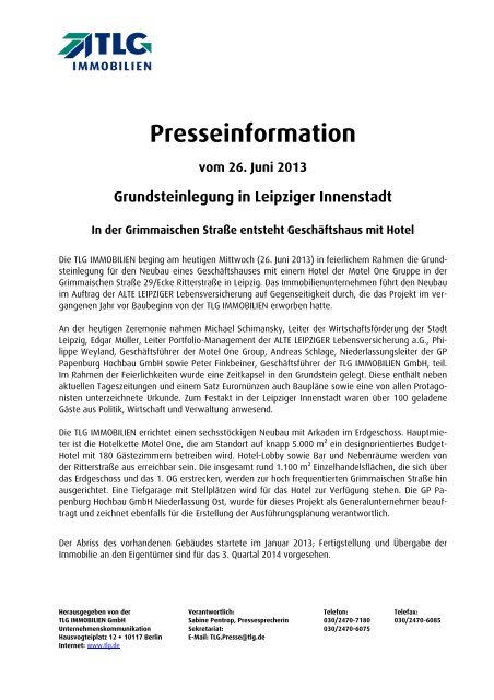 Grundstein gelegt - TLG