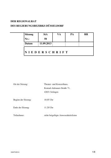 50. StA Niederschrift Anlage Druck - Bezirksregierung Düsseldorf