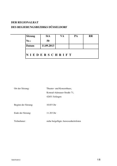 50. StA Niederschrift Anlage Druck - Bezirksregierung Düsseldorf