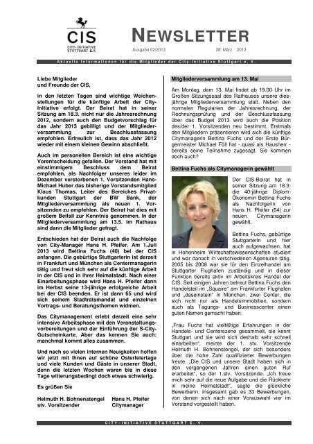 newsletter 2 2013 - City-Initiative Stuttgart
