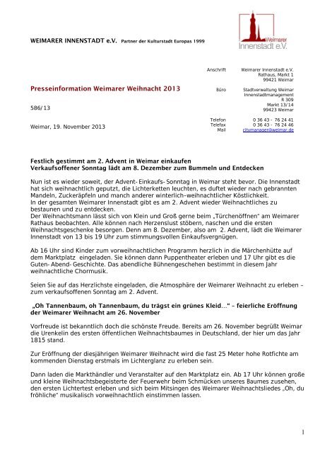 Pressemitteilung des Innenstadtvereins - Stadt Weimar