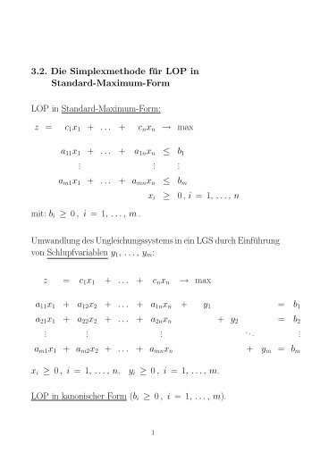 3.2. Die Simplexmethode für LOP in Standard-Maximum-Form LOP ...