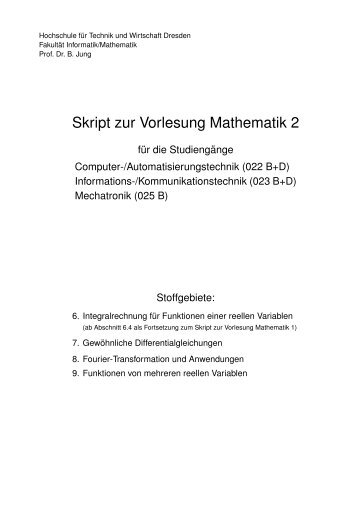 Skript zur Vorlesung Mathematik 2 - Fakultät Informatik/Mathematik ...