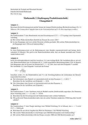 Ubungsblatt 8 - Fakultät Informatik/Mathematik - Hochschule für ...