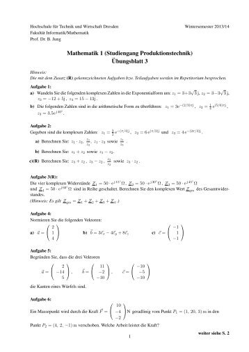 Mathematik 1 (Studiengang Produktionstechnik) ¨Ubungsblatt 3