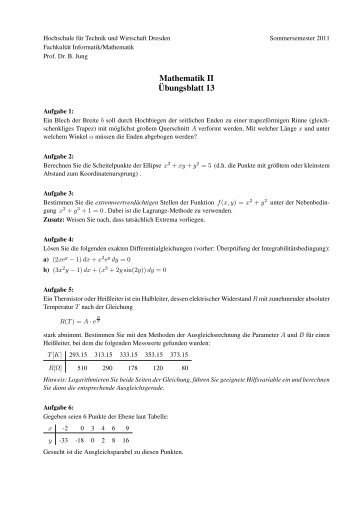 Ubungsblatt 13 - Fakultät Informatik/Mathematik - Hochschule für ...