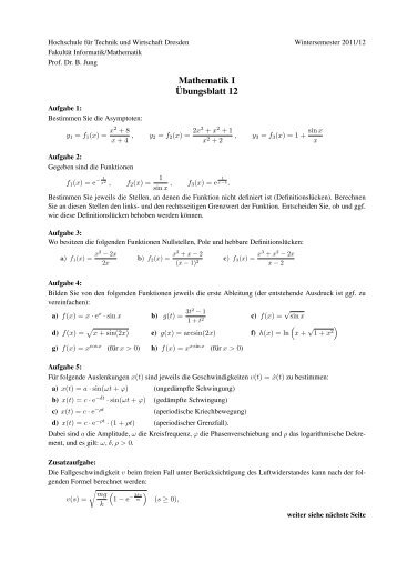 Mathematik I ¨Ubungsblatt 12 - Fakultät Informatik/Mathematik ...