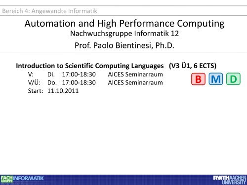 V3 Ã2, 6 ECTS - Fachgruppe Informatik an der RWTH Aachen