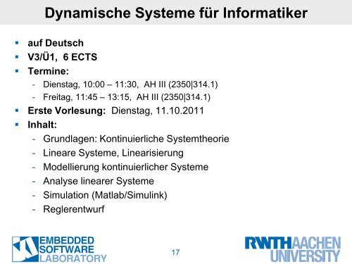 V3 Ã2, 6 ECTS - Fachgruppe Informatik an der RWTH Aachen