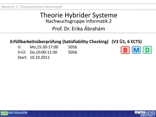 V3 Ã2, 6 ECTS - Fachgruppe Informatik an der RWTH Aachen