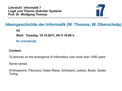 V3 Ã2, 6 ECTS - Fachgruppe Informatik an der RWTH Aachen