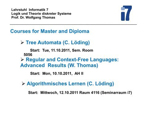 V3 Ã2, 6 ECTS - Fachgruppe Informatik an der RWTH Aachen