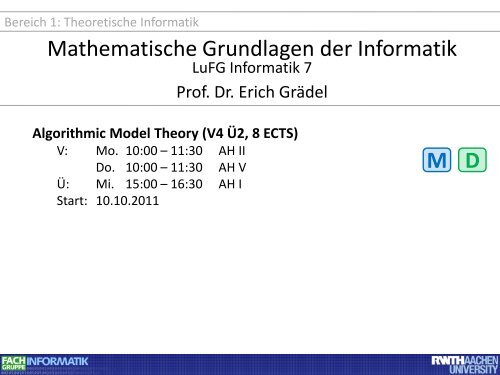 V3 Ã2, 6 ECTS - Fachgruppe Informatik an der RWTH Aachen