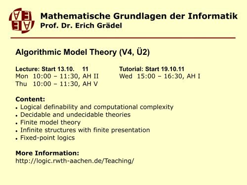 V3 Ã2, 6 ECTS - Fachgruppe Informatik an der RWTH Aachen