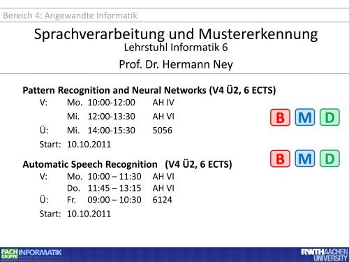 V3 Ã2, 6 ECTS - Fachgruppe Informatik an der RWTH Aachen