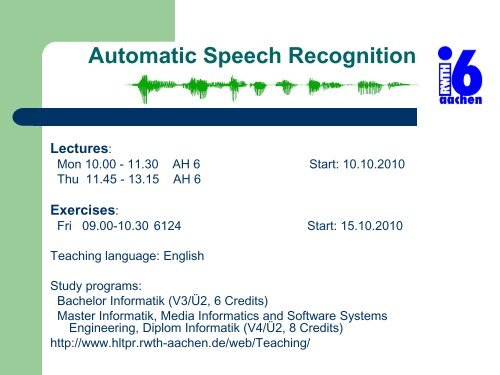 V3 Ã2, 6 ECTS - Fachgruppe Informatik an der RWTH Aachen