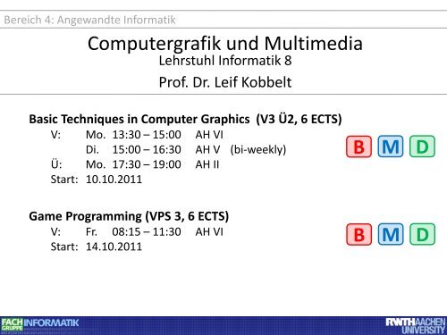 V3 Ã2, 6 ECTS - Fachgruppe Informatik an der RWTH Aachen