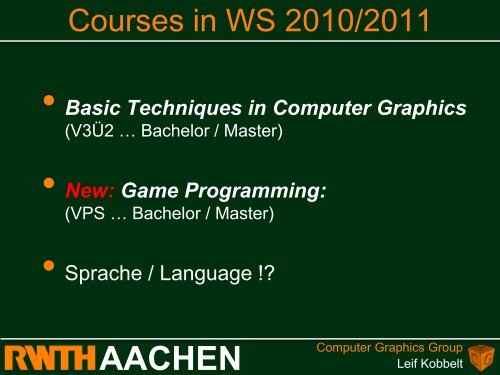 V3 Ã2, 6 ECTS - Fachgruppe Informatik an der RWTH Aachen