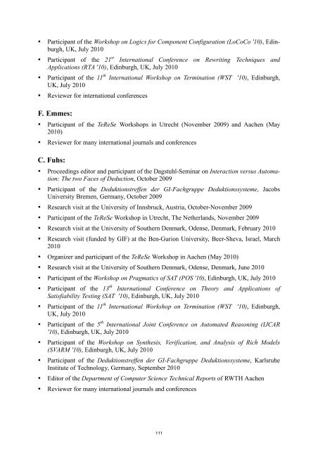 Annual Report 2010 - Fachgruppe Informatik an der RWTH Aachen ...