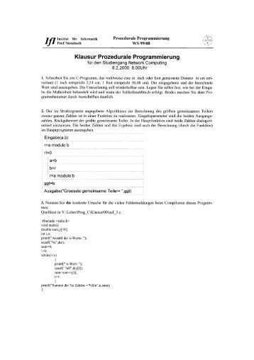 Klausur Prozedurale Programmierung - Institut fÃ¼r Informatik