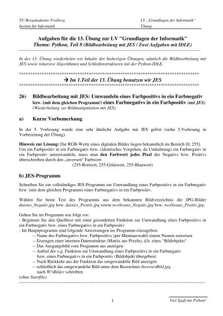 13. Ãbung: Python/8 (PDF 71KB) - Institut fÃ¼r Informatik - TU ...