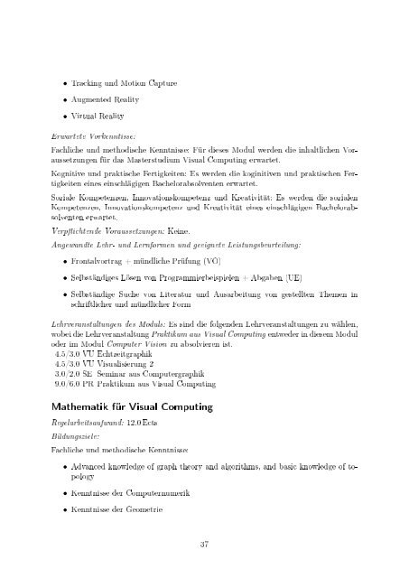 Masterstudium Visual Computing - Fakultät für Informatik, TU Wien