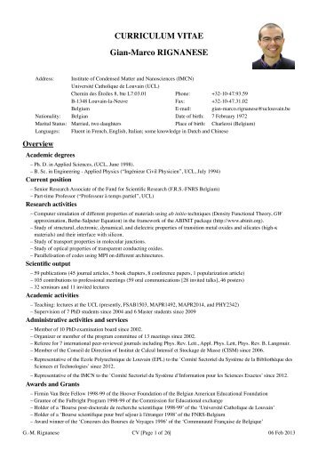 CURRICULUM VITAE Gian-Marco RIGNANESE - UCL - Université ...