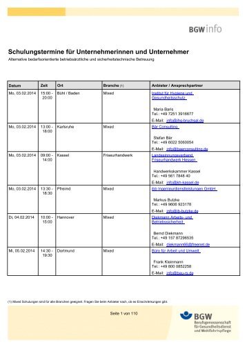 Schulungstermine für Unternehmerinnen und Unternehmer