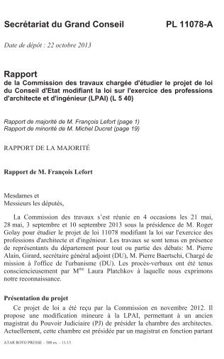 PL 11078-A - Etat de Genève