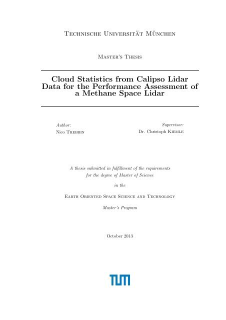 Cloud Statistics from Calipso Lidar Data for the ... - espace-tum.de