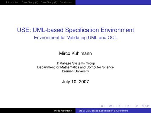 USE: UML-based Specification Environment - Environment for ...