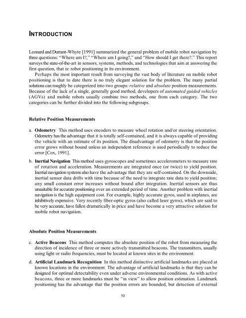 Sensors and Methods for Mobile Robot Positioning