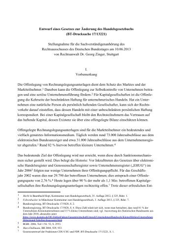 Stellungnahme Dr. Georg Zinger - Deutscher Bundestag