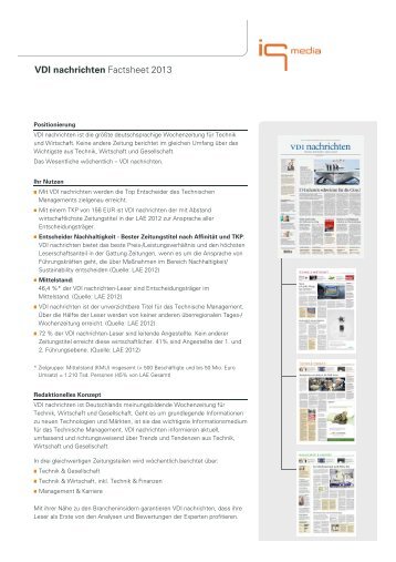 VDI nachrichten Factsheet 2013 - IQ media marketing