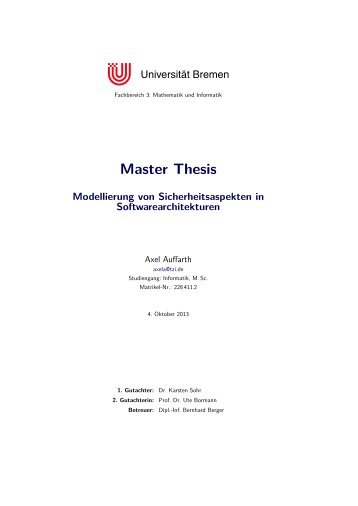 Modellierung von Sicherheitsaspekten in ... - Uni Bremen