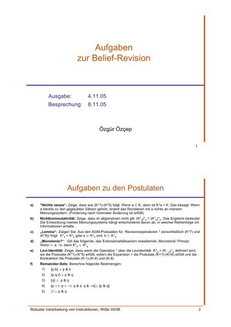 Aufgaben zur Belief-Revision