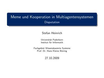 Meme und Kooperation in Multiagentensystemen - Disputation